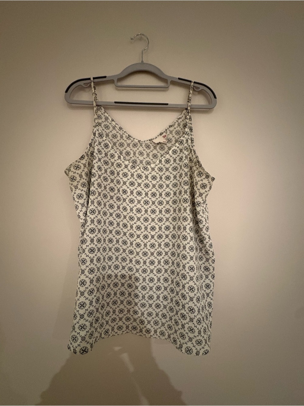 EUC SO Women's White and Black Floral Camisole